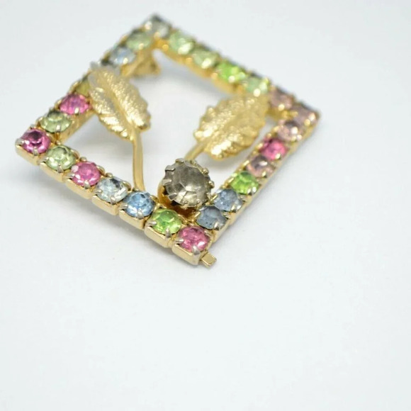 Multi-Color Pastel Rhinestone Rectangle Leaf Pin - Picture 3 of 5